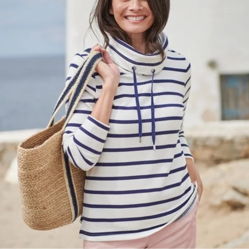 WoolOvers Navy Stripe Cowl Neck Sweatshirt